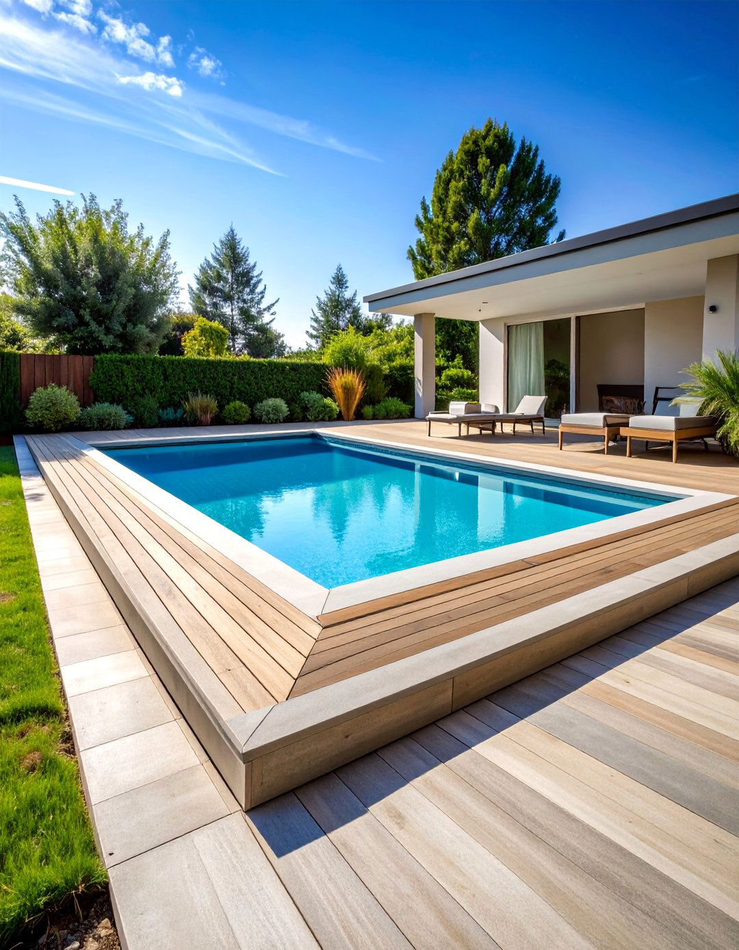 Minimalist Concrete Paver Pool Deck with Clean Lines - 25 Concrete Pavers Around Pool Ideas
