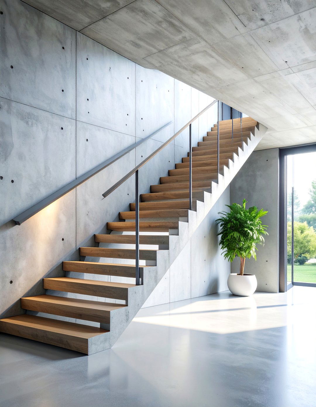 Minimalist Concrete Staircase with Invisible Handrail - 25 Staircase Ideas
