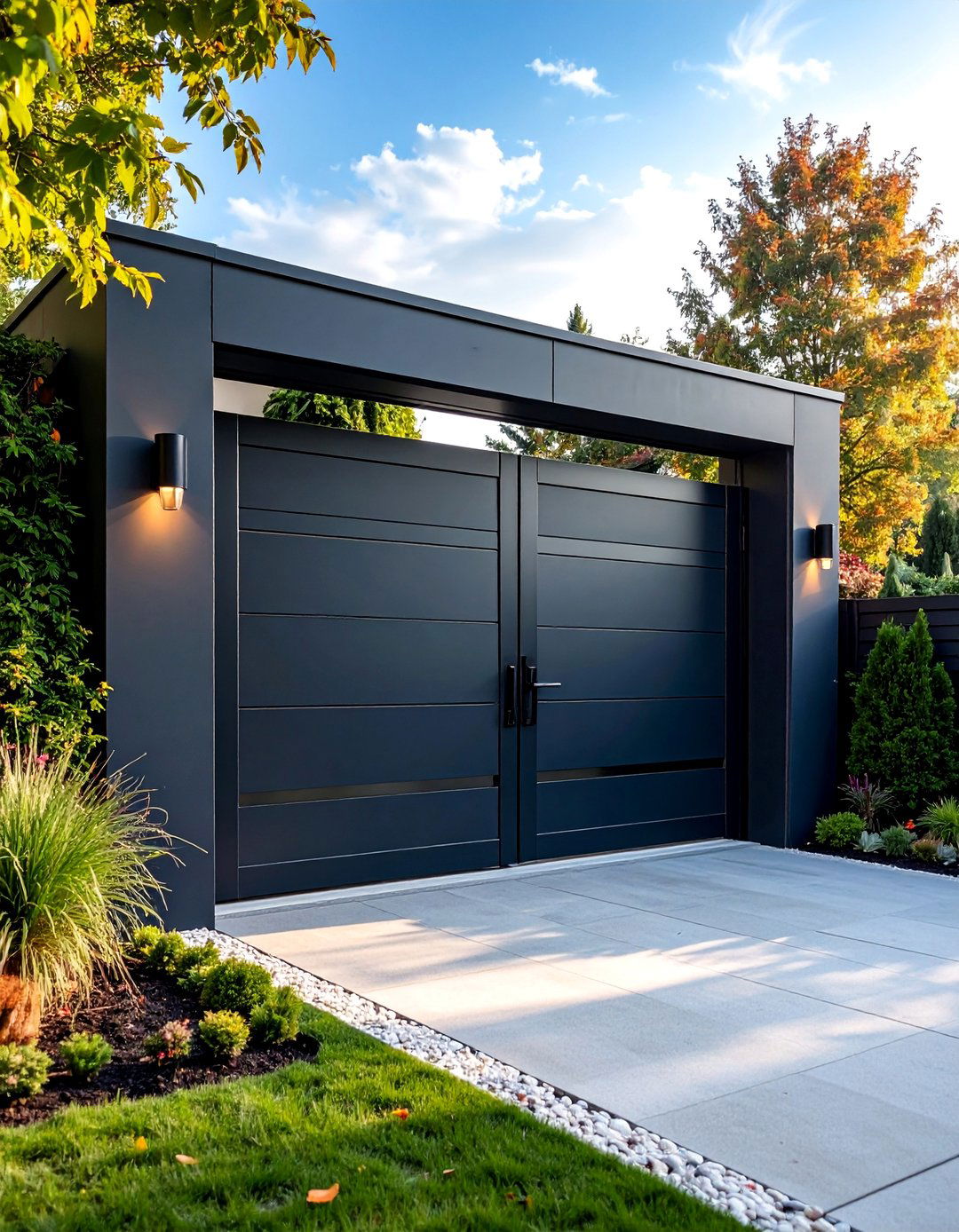 Minimalist Contemporary Aluminum Gate with Horizontal Panels - 25 Metal Garden Gate Ideas