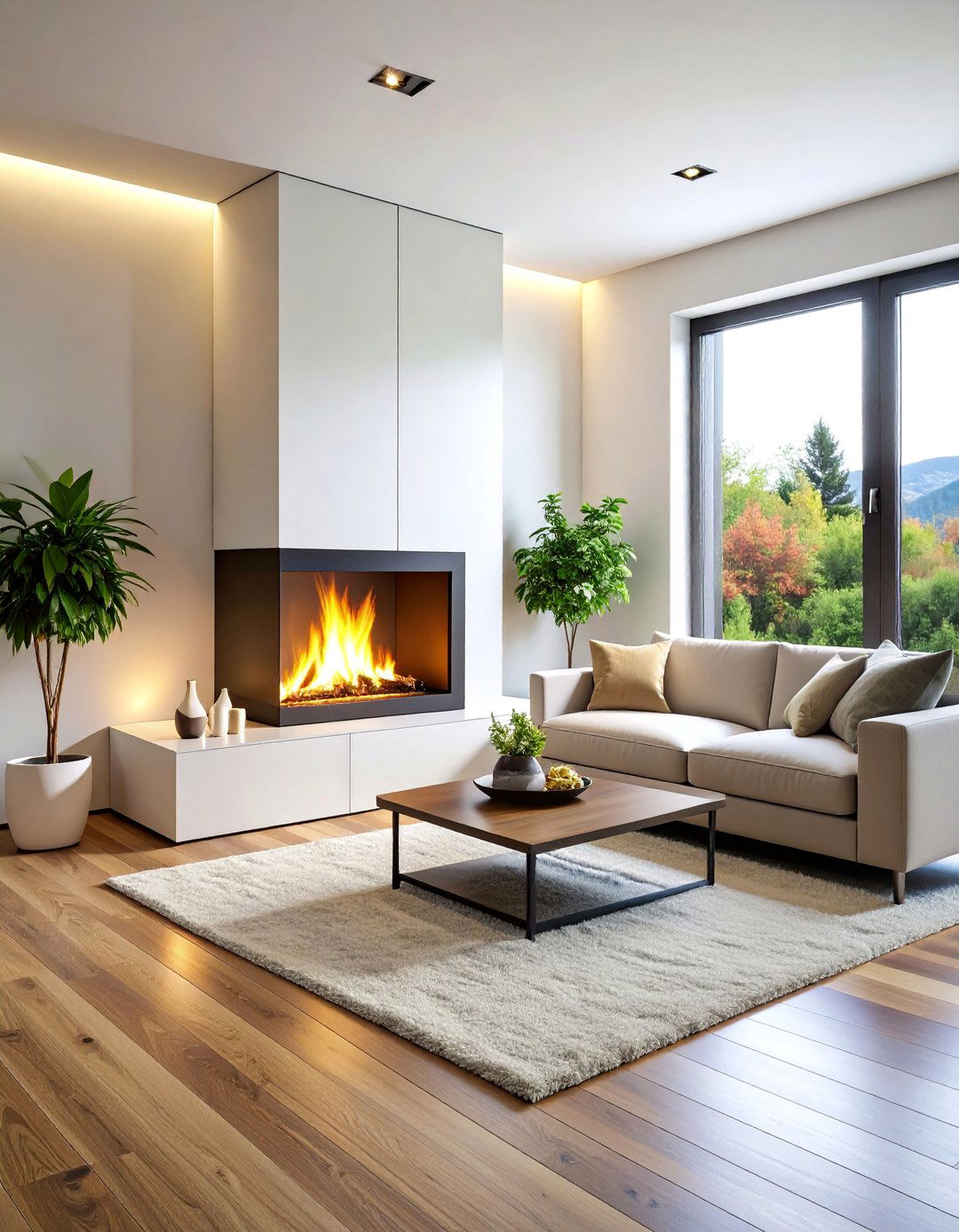 Minimalist Corner Fireplace with Hidden Technology - 25 Corner Fireplace Ideas