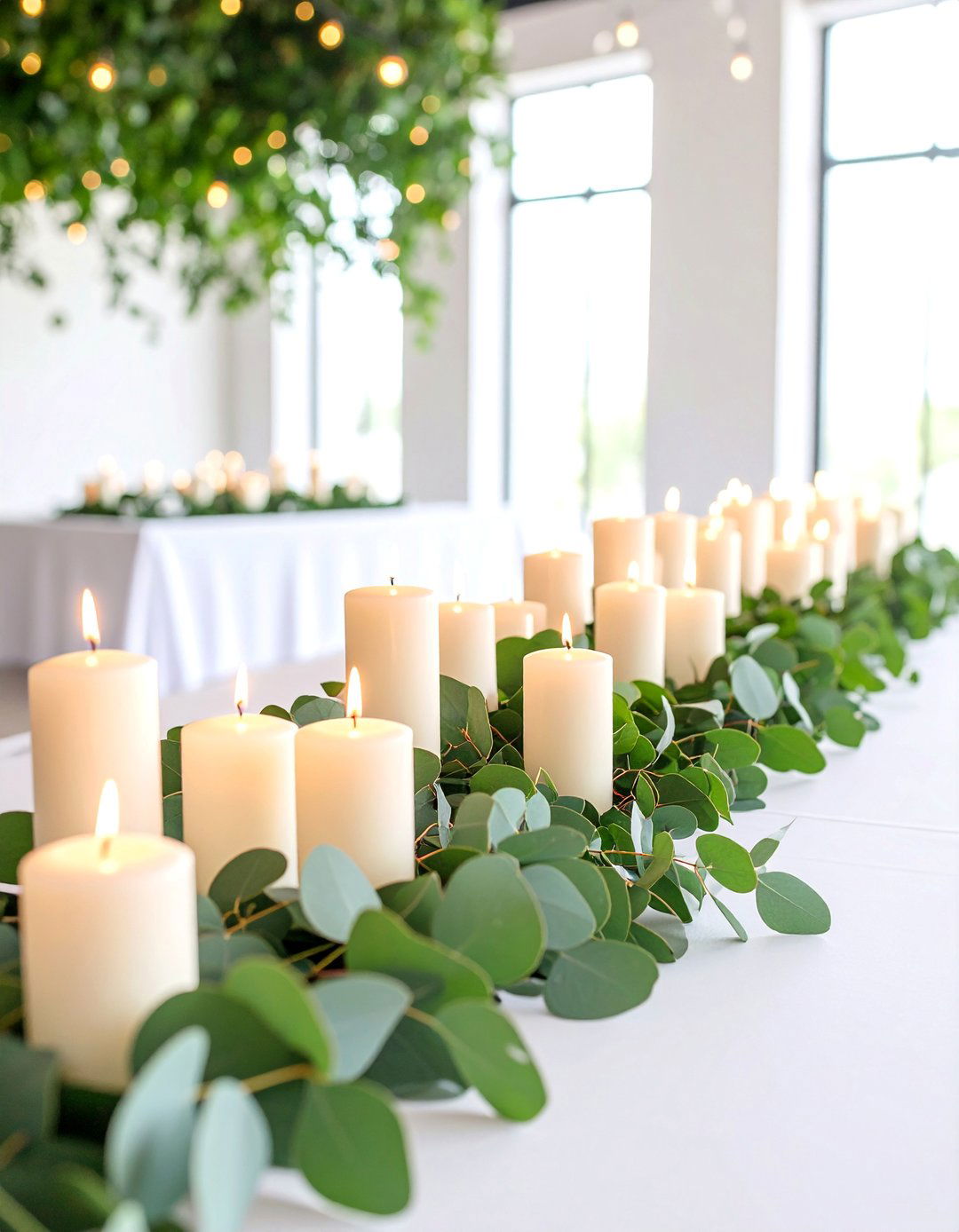 Minimalist Eucalyptus Pillar Candle Design - 25 Eucalyptus Wedding Centerpieces