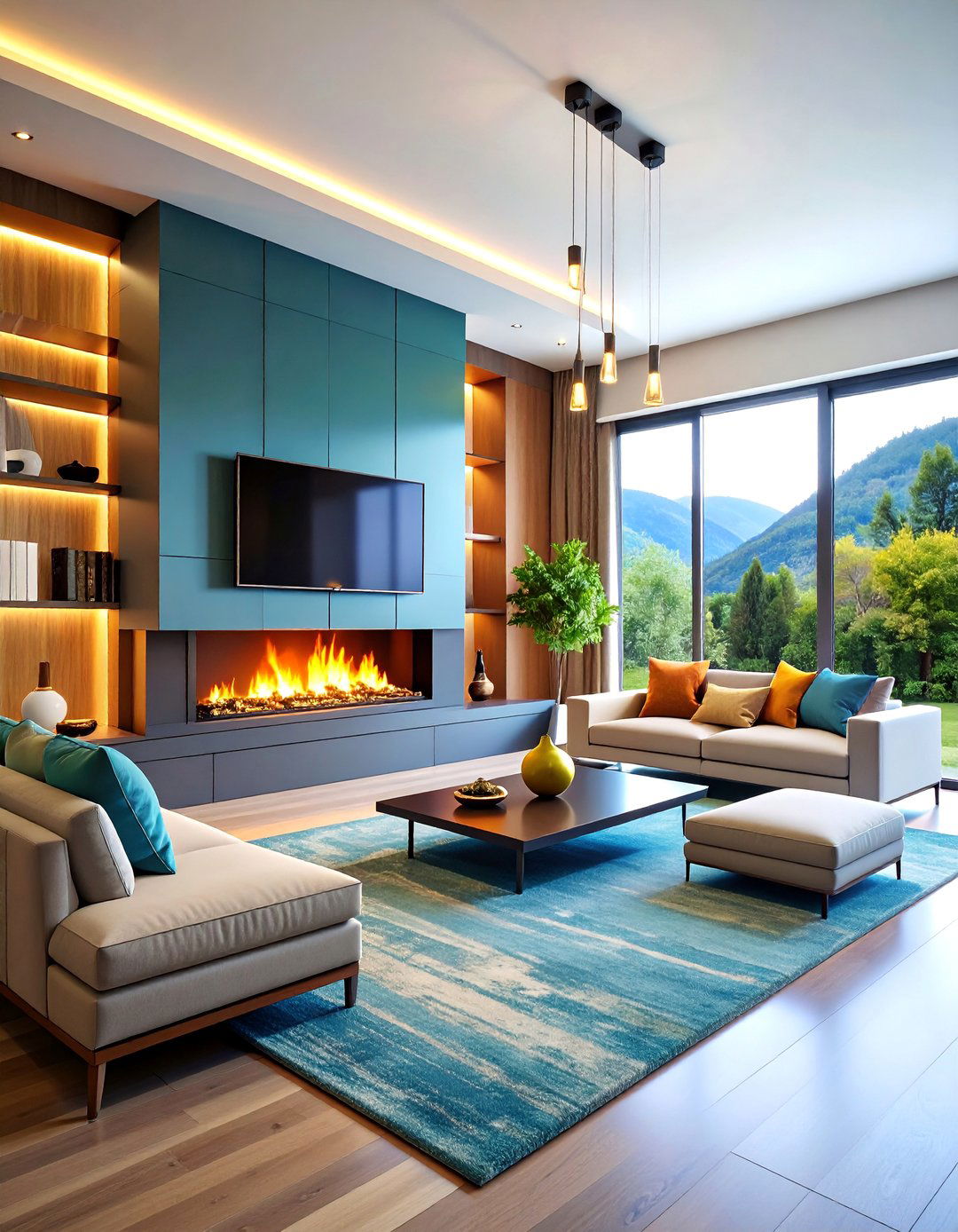 Minimalist Floating Fireplace with Suspended TV - 25 Tv Over Fireplace Ideas