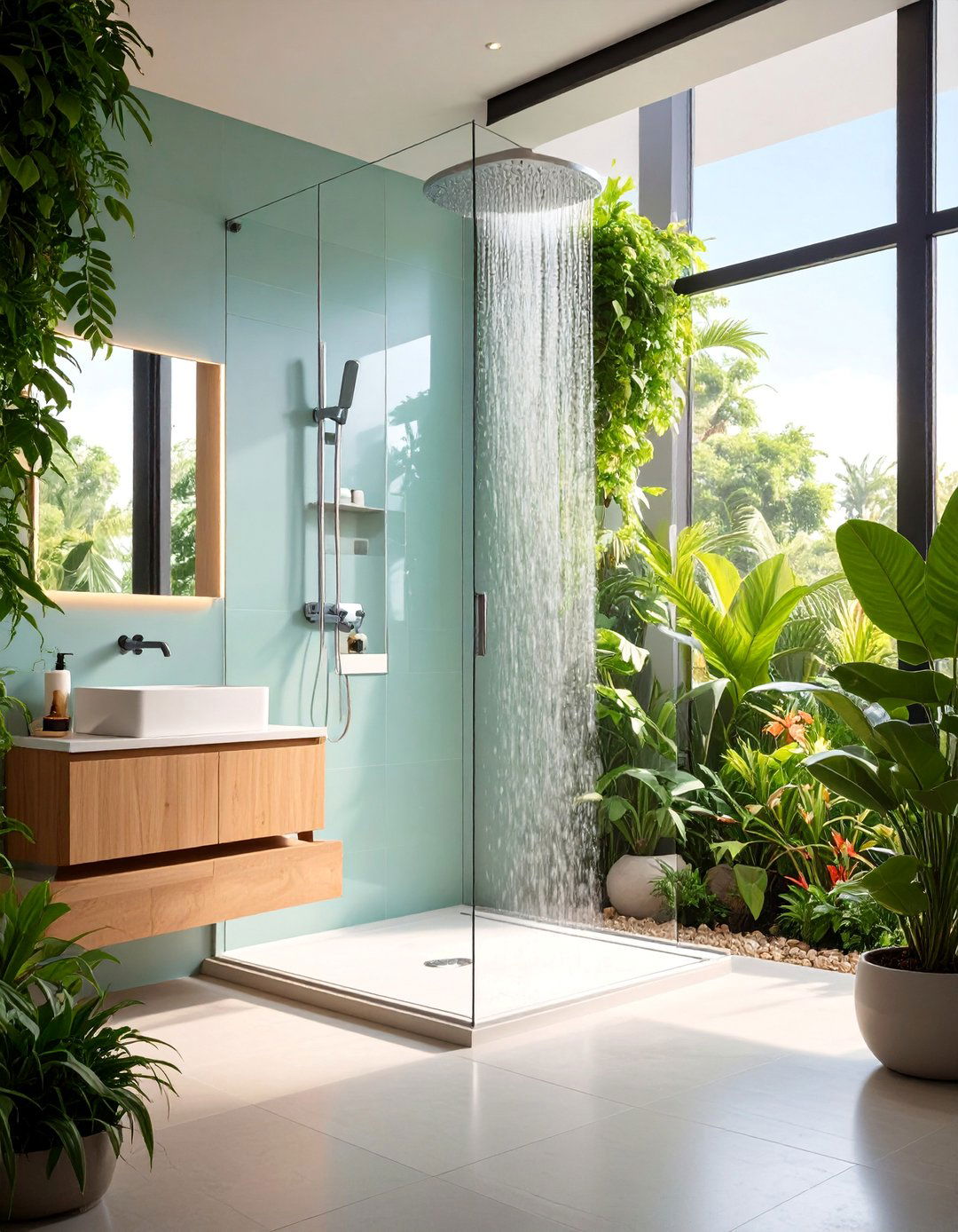 Minimalist Floating Half Wall Shower with Niche - 25 Half-wall Shower Ideas