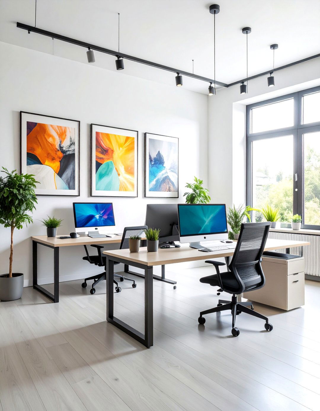 Minimalist Gallery Wall with Neutral Art - 25 Home Office Background Ideas