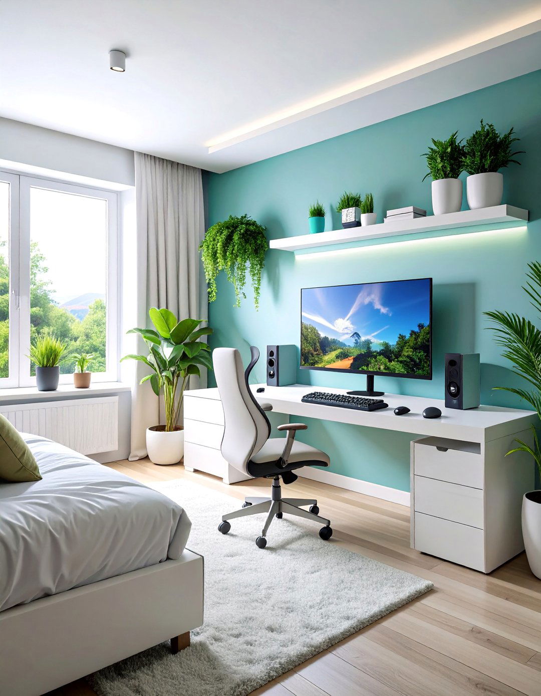 Minimalist Gaming Bedroom with Clean Lines - 25 Boys Gaming Bedroom Ideas