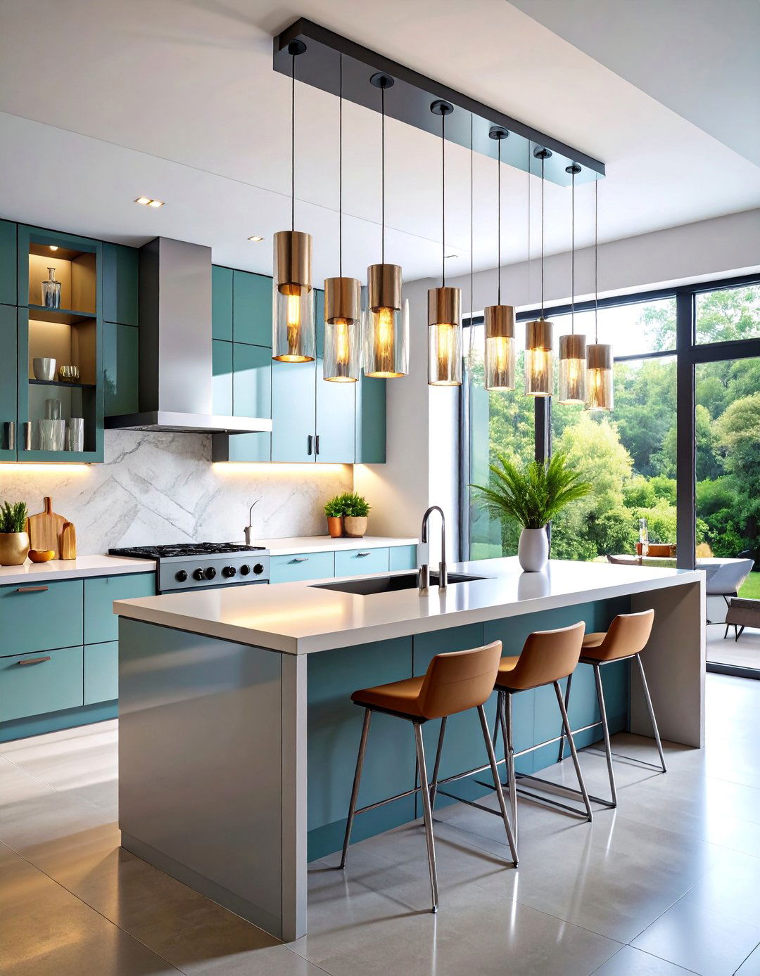 Minimalist Glass Cylinder Suspension - 25 Kitchen Island Lighting Ideas