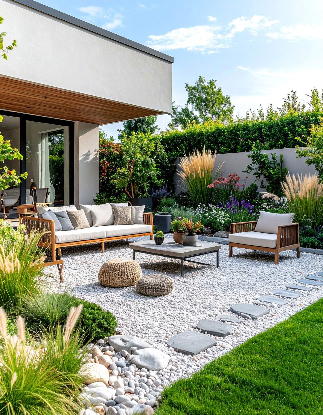 Minimalist Gravel Garden Patio with Architectural Plants - 25 Patio Garden Ideas