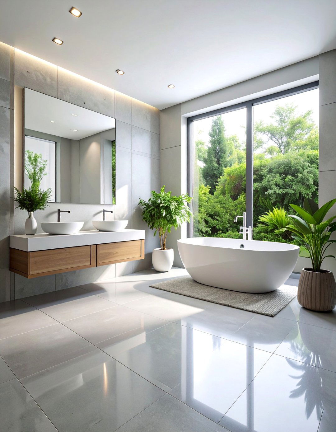 Minimalist Gray Concrete Powder Room Floor Tiles - 25 Powder Room Floor Tile Ideas