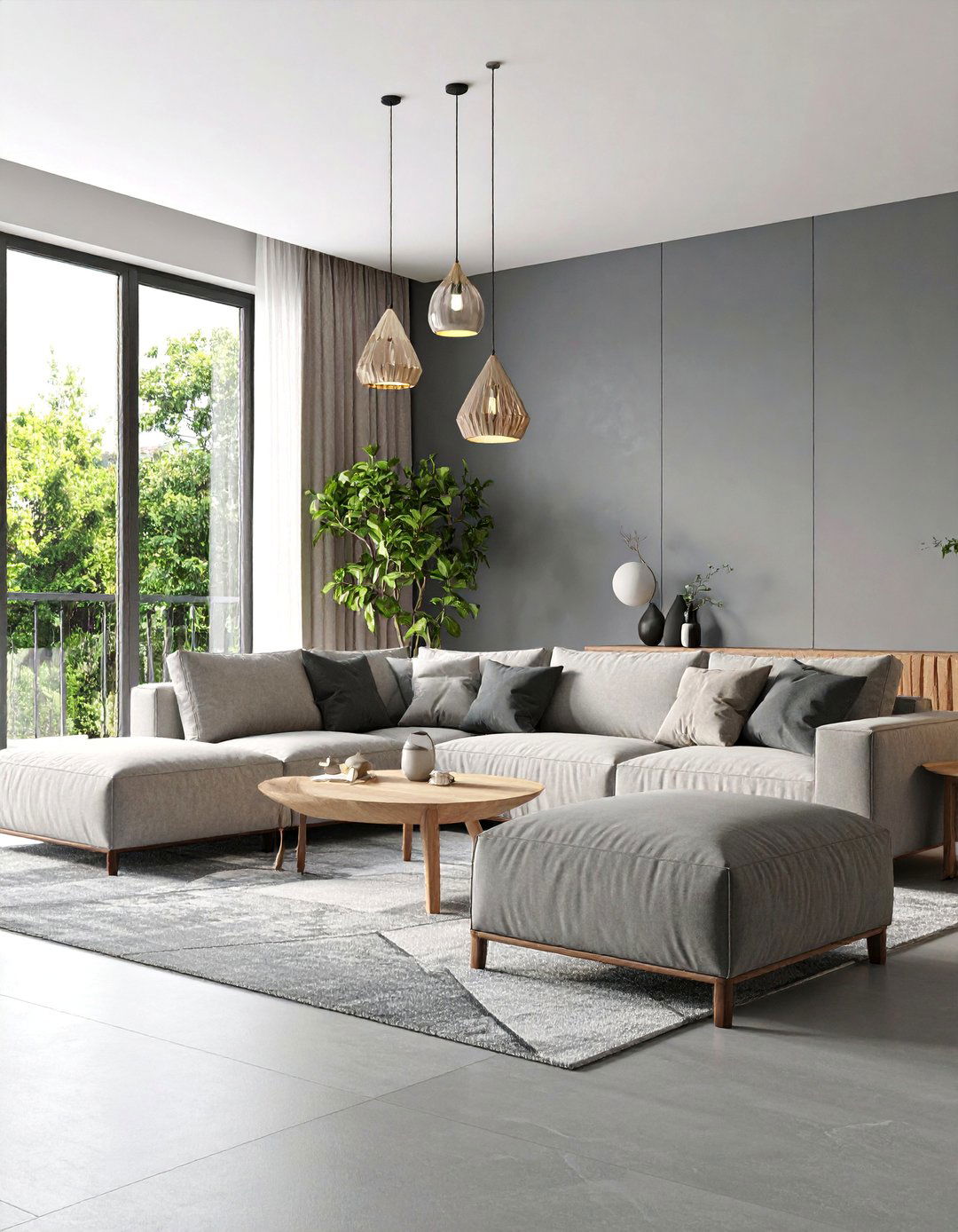 Minimalist Gray Living Room with Statement Lighting - 25 Gray Living Room Ideas