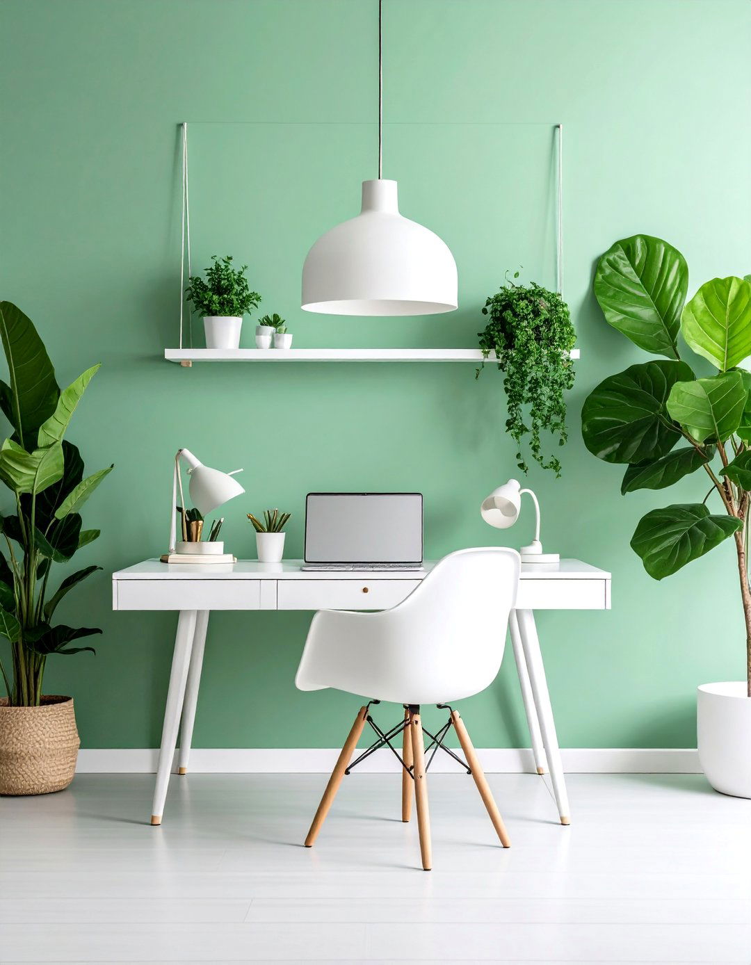 Minimalist Green Office with Clean Lines - 25 Green Home Office Ideas