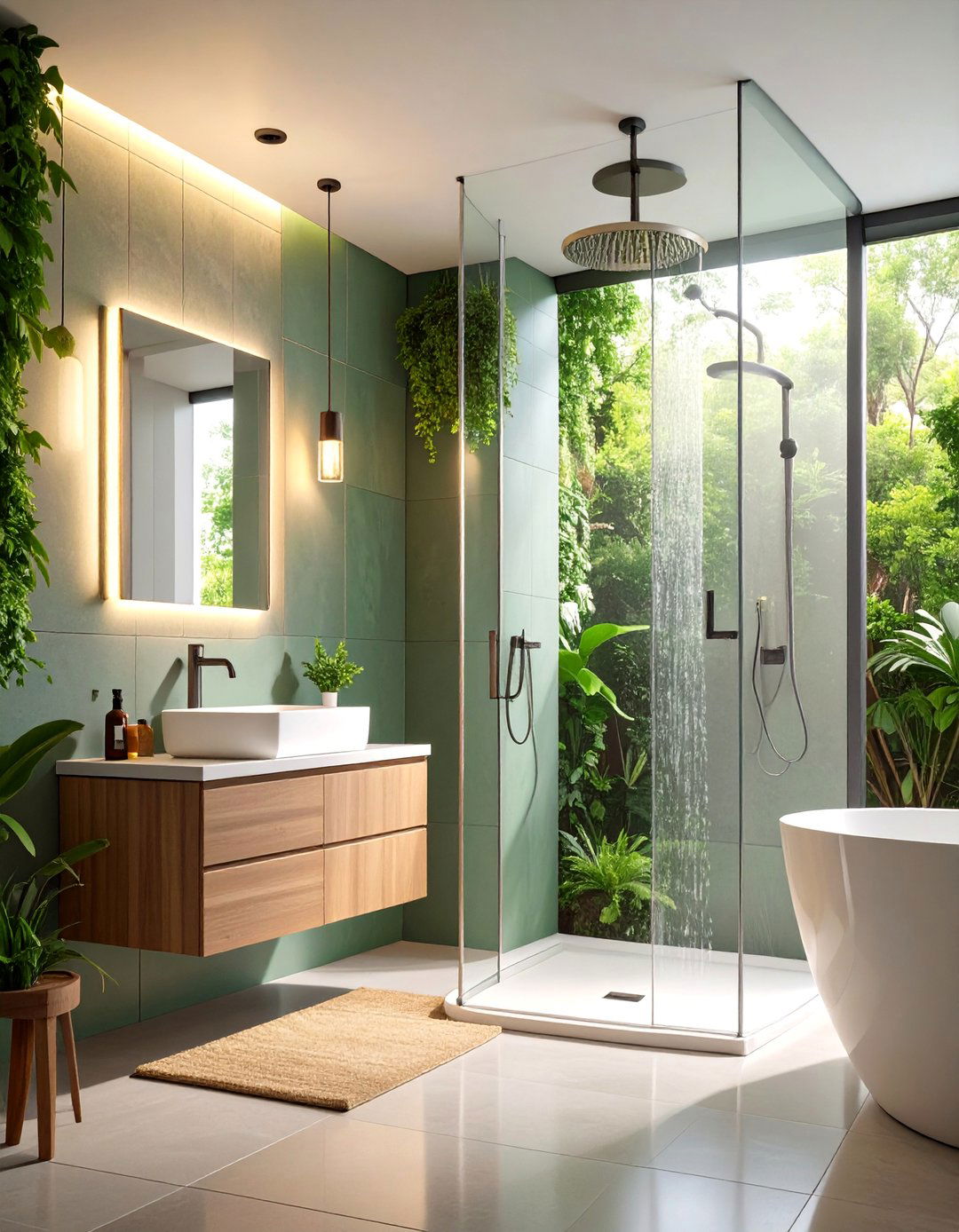 Minimalist Half Wall Shower with Floating Vanity Integration - 25 Half-wall Shower Ideas