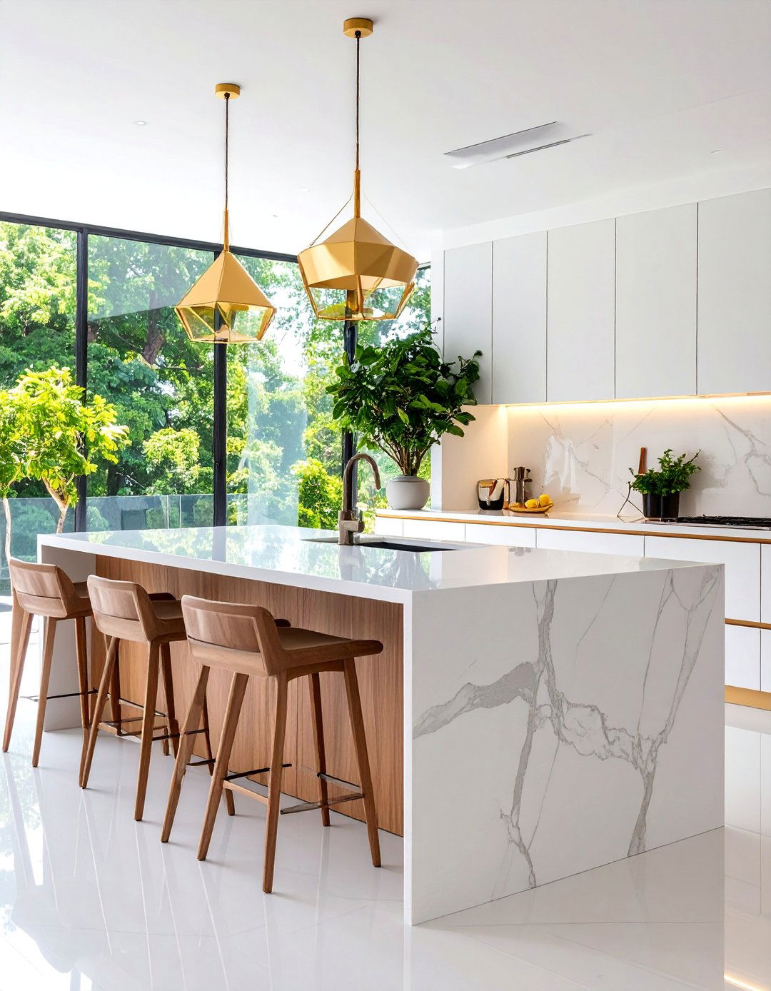 Minimalist Kitchen Island with Waterfall Countertop - 25 Minimalist Interior Design Ideas