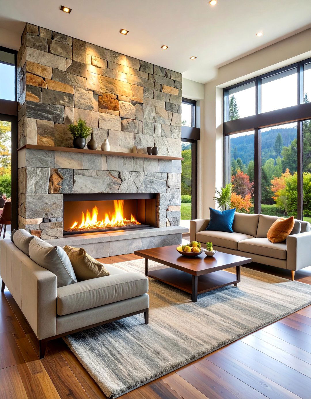 Minimalist Large Format Stone - 25 Fireplace Tile Ideas