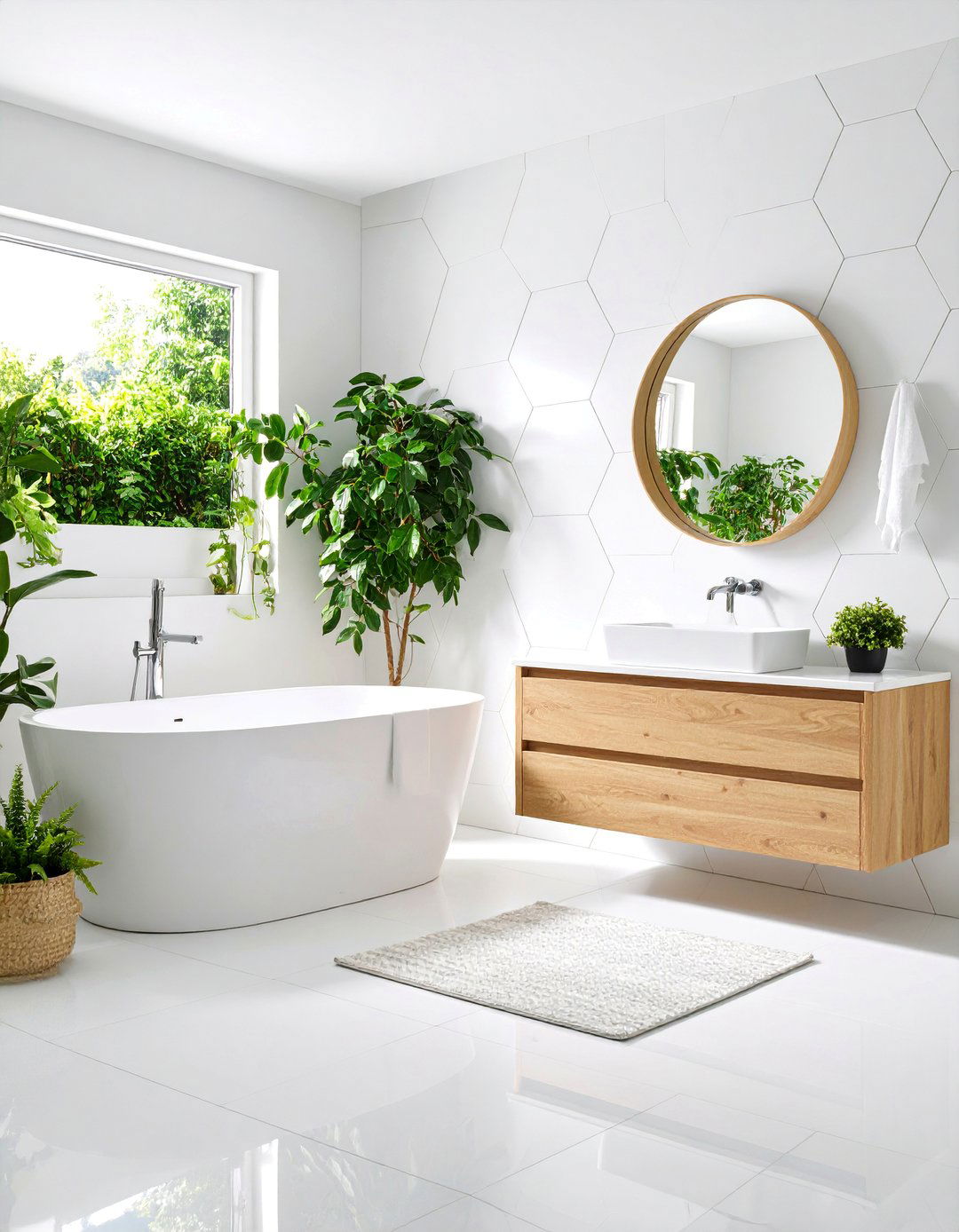 Minimalist Large Hexagon Tile Modern Bathroom - 25 Bathroom Tile Ideas