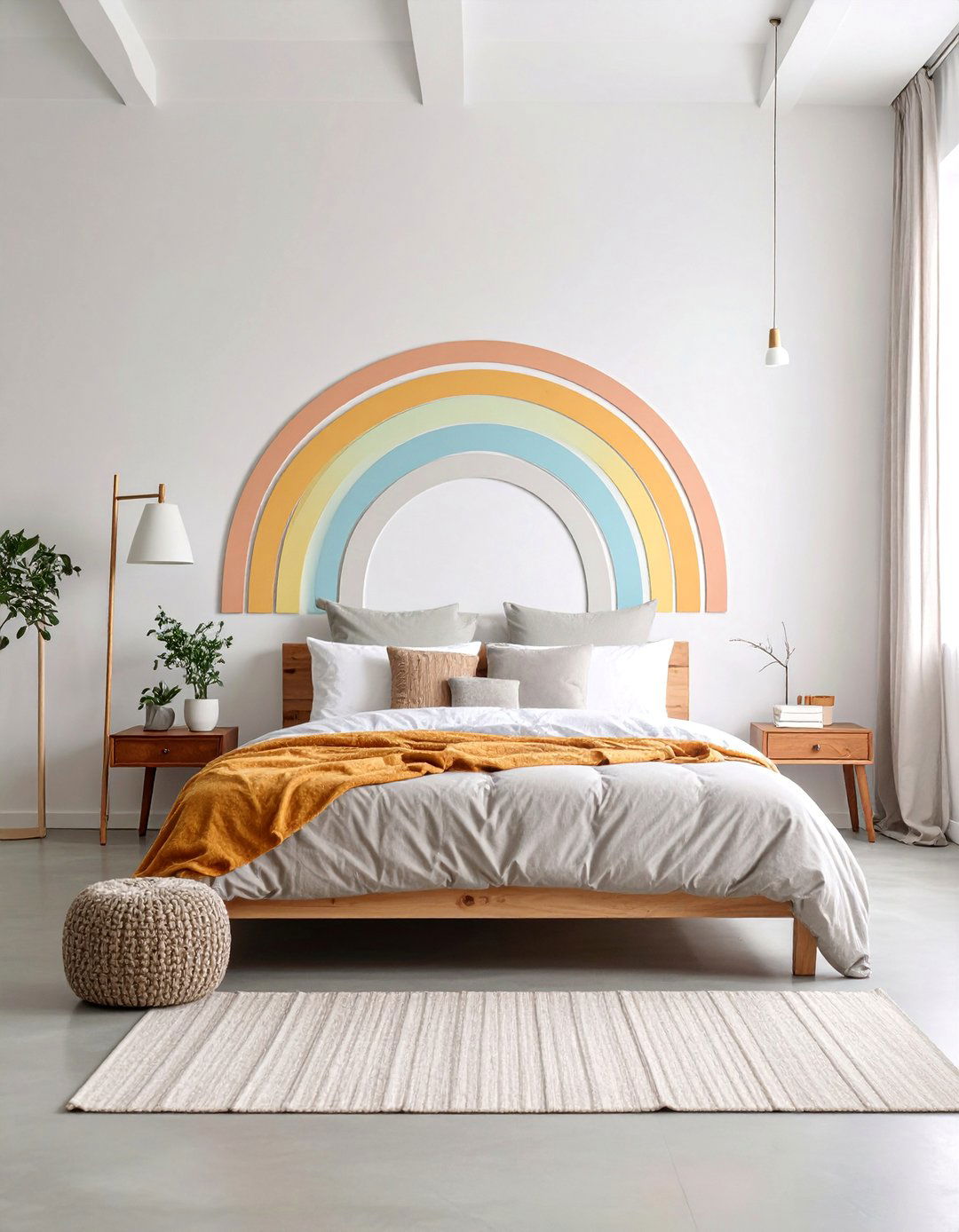 Minimalist Line Art Rainbow Bedroom Statement - 25 Rainbow Bedroom Ideas