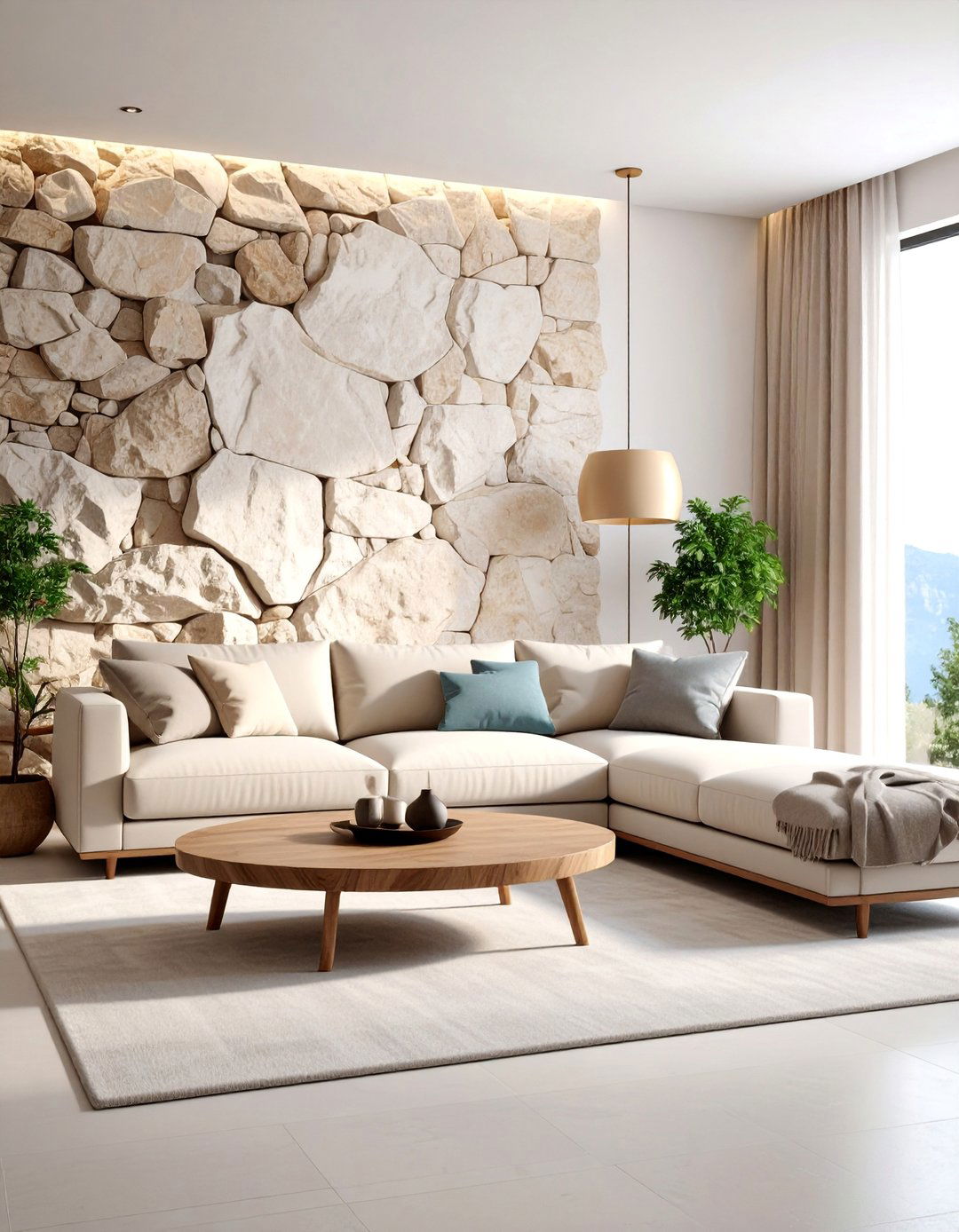 Minimalist Living Room with Natural Stone Features - 25 Minimalist Interior Design Ideas