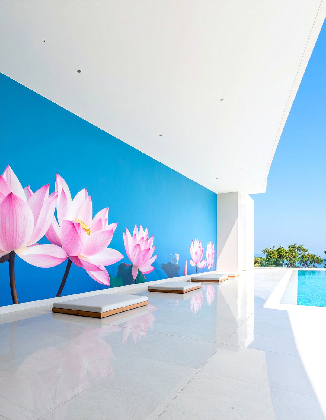 Minimalist Lotus Serenity - 25 Flower Murals on Buildings