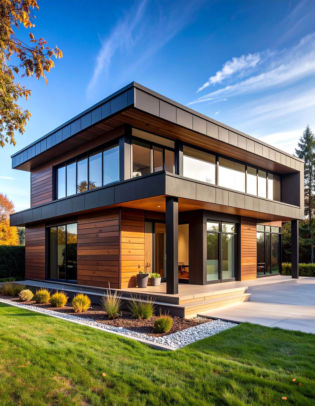 Minimalist Modern with Floor to Ceiling Windows - 25 Dark Brown House With Black Trim