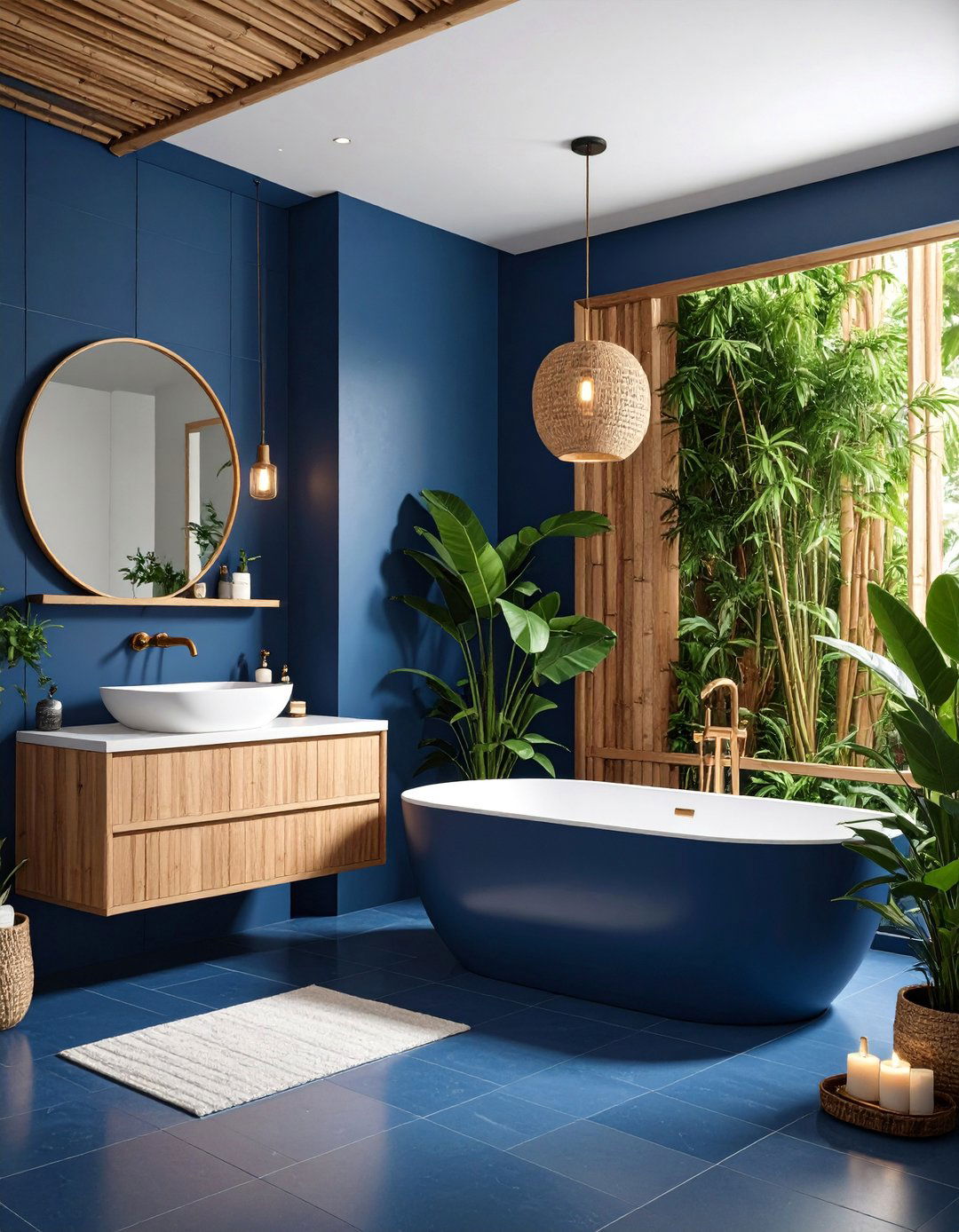 Minimalist Navy Blue Zen Bathroom - 25 Navy Blue Bathroom Ideas