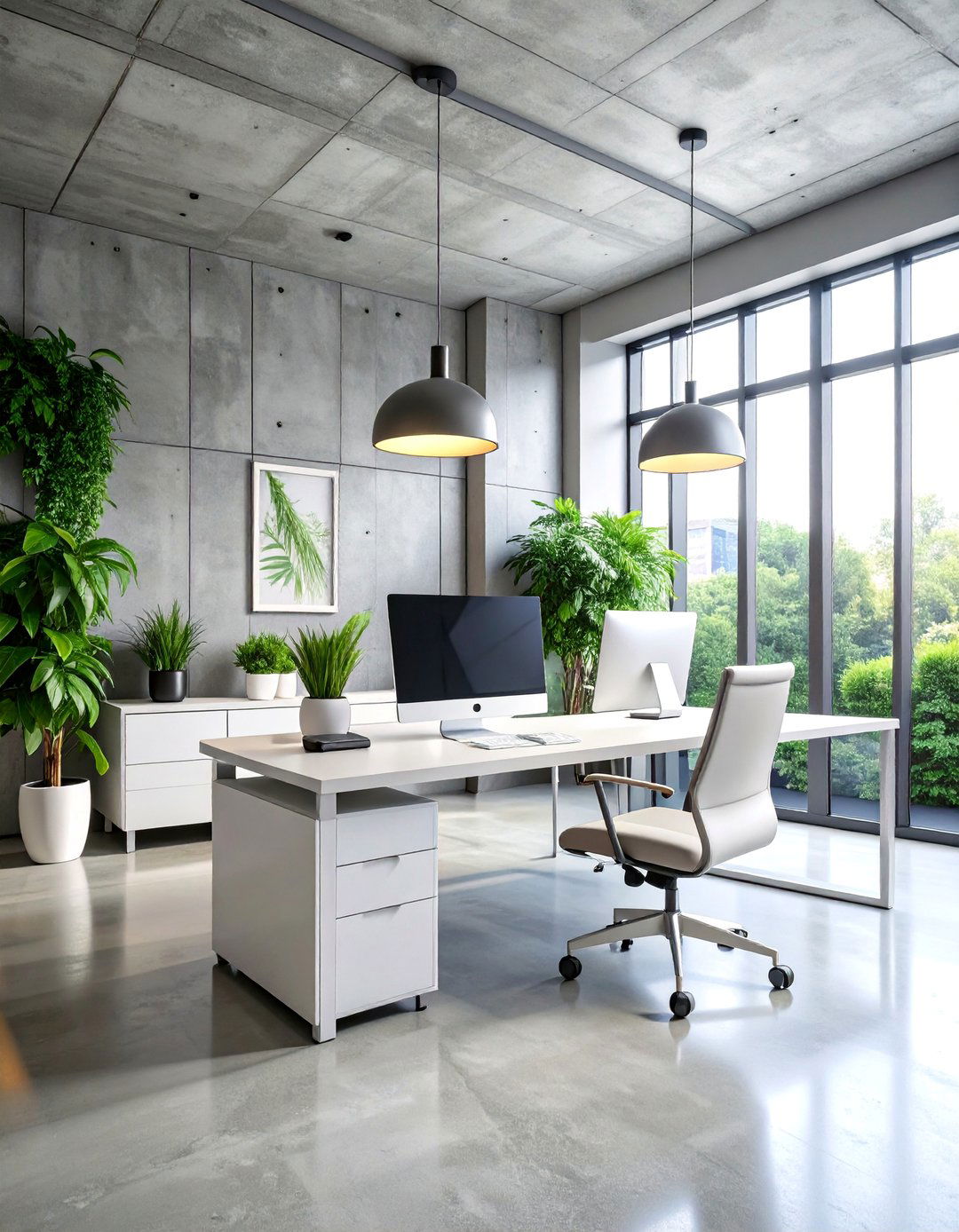 Minimalist Office with Concrete Panel Accent Wall - 25 Office Accent Wall Ideas