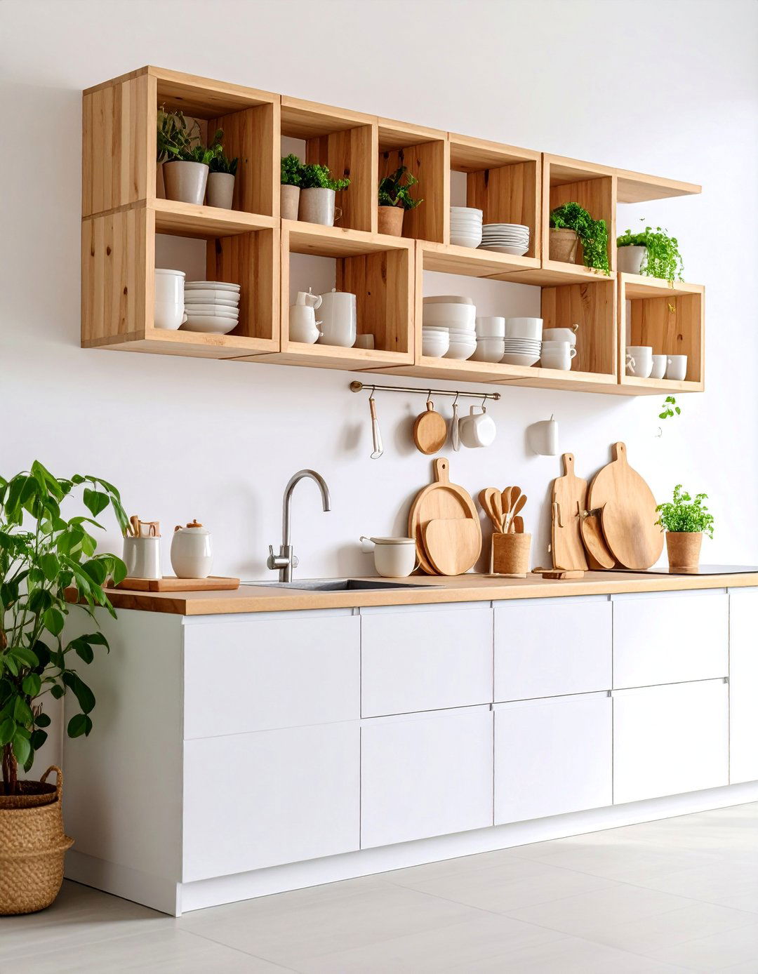 Minimalist Open Cube Shelving - 25 Kitchen Wall Decor Ideas