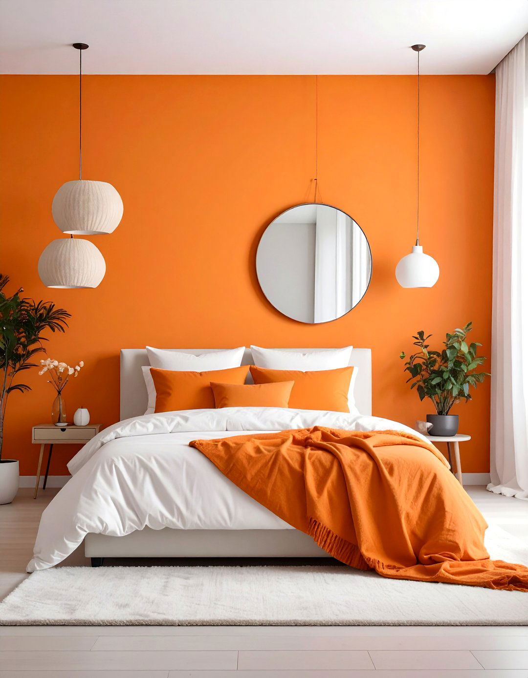 Minimalist Orange Accent Wall Focus - 25 Orange Bedroom Ideas