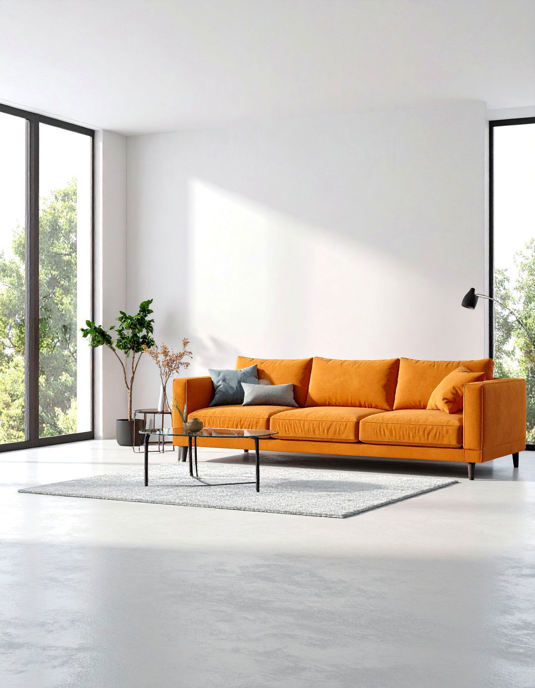 Minimalist Orange Couch Living Room with Clean Lines - 25 Orange Couch Living Room Ideas