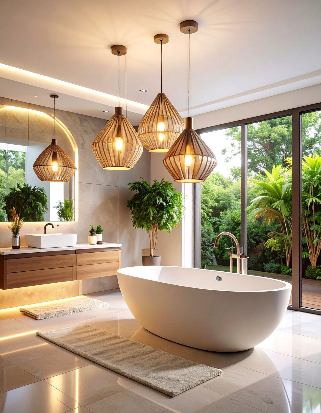 Minimalist Pendant Lighting Design - 25 Japandi Bathroom Ideas