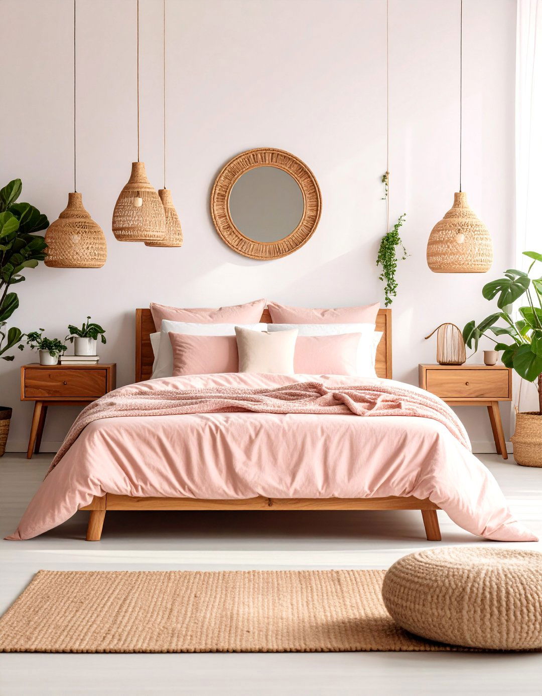 Minimalist Pink Linen Platform Bed - 25 Pink Boho Bedroom Ideas