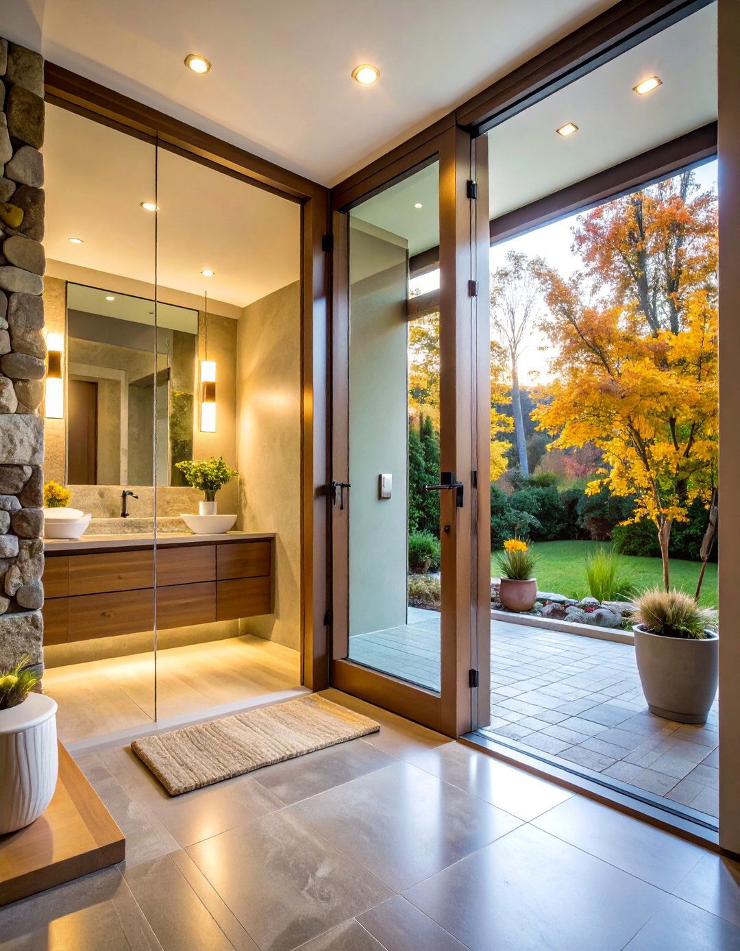 Minimalist Pivot Glass Door with Hidden Hardware - 25 Bathroom Door Ideas