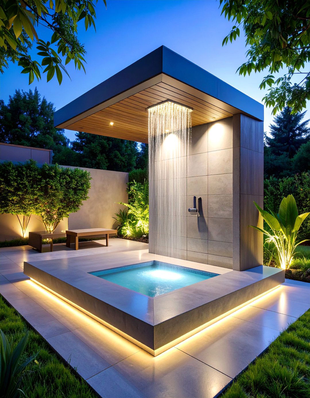 Minimalist Platform Design Shower - 25 Outdoor Shower Ideas