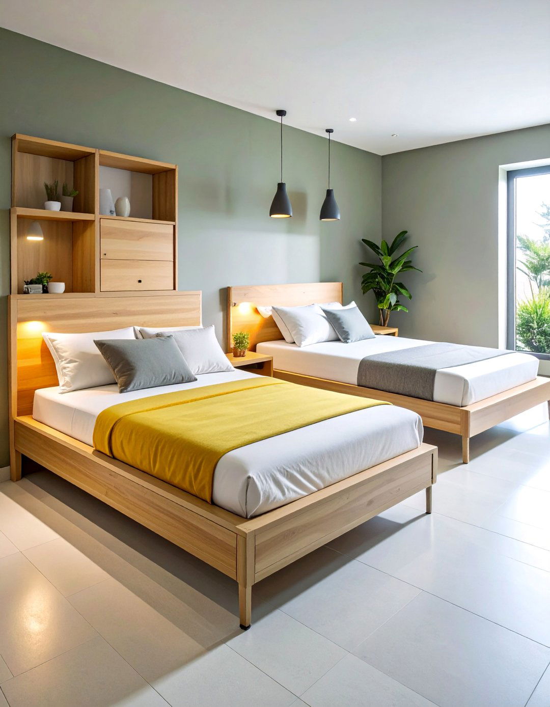 Minimalist Platform Design with Hidden Storage - 25 2 Beds in One Small Room Ideas