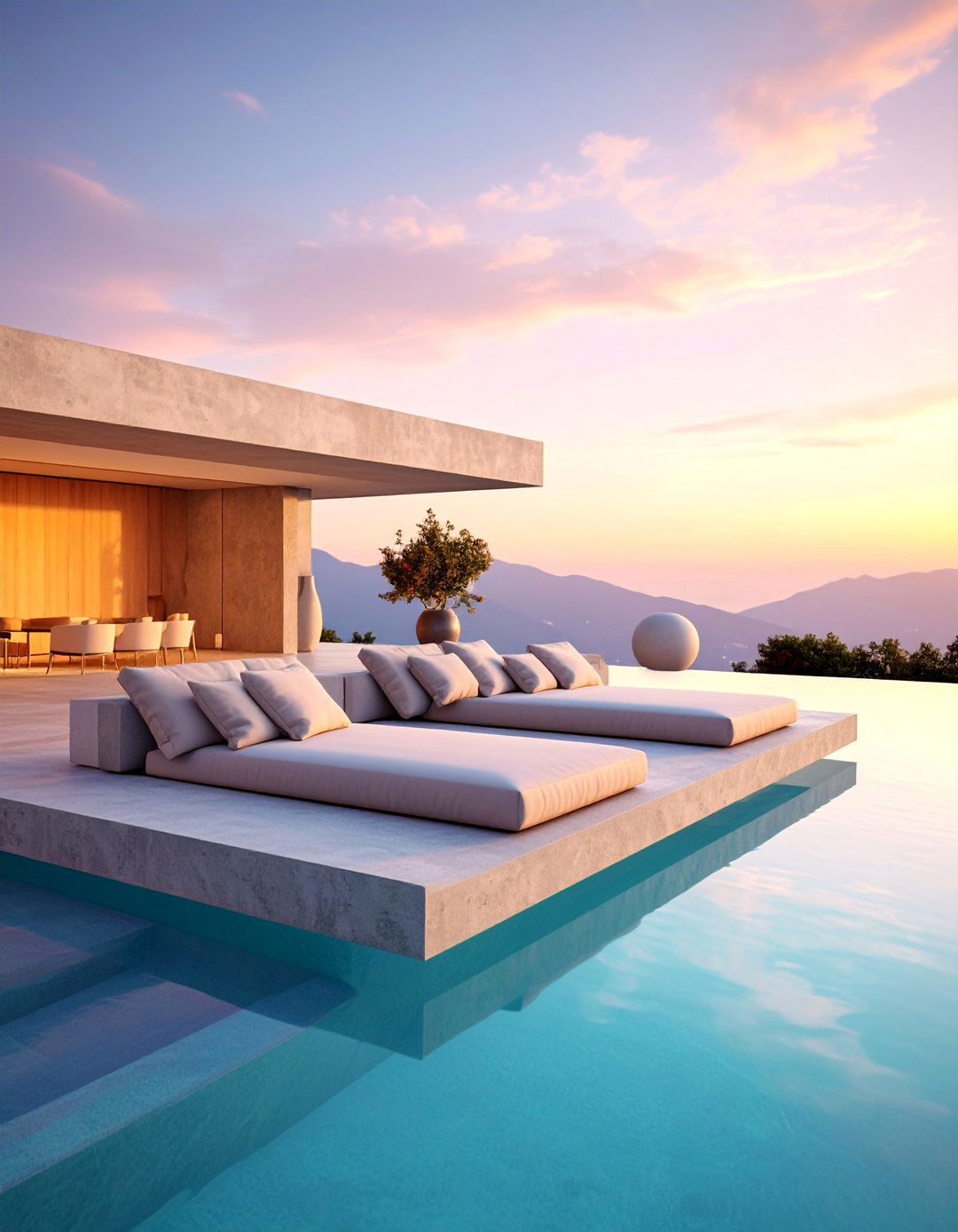 Minimalist Pool Platform with Built in Seating - 25 Pool Furniture Ideas