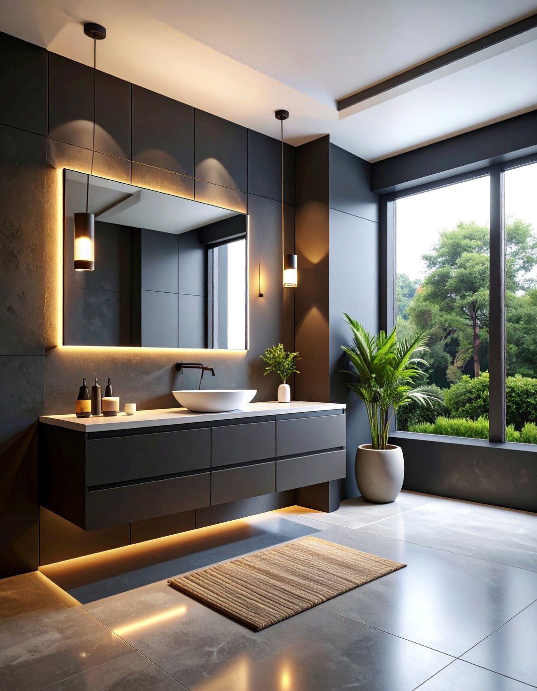 Minimalist Powder Room with Bold Accent Wall - 25 Minimalist Decorating Ideas