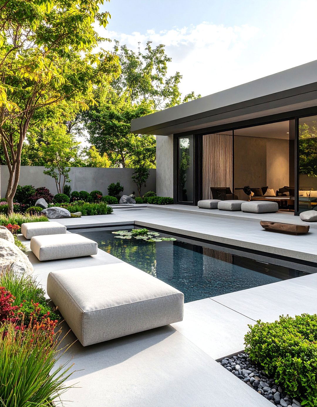 Minimalist Raised Concrete Patio with Zen Garden Elements - 25 Raised Concrete Patio Ideas