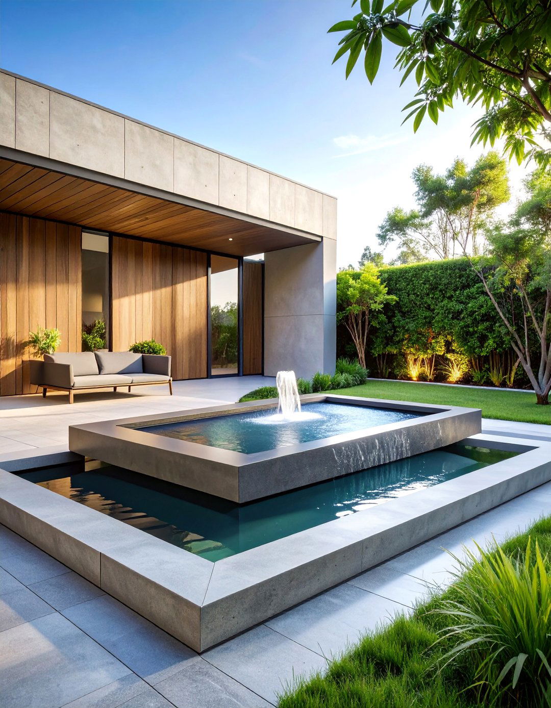 Minimalist Rectangular Basin Fountain - 25 Backyard Fountain Ideas