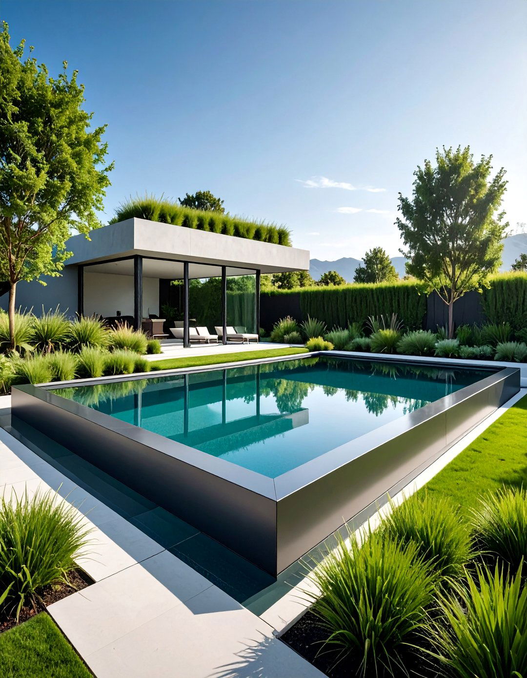 Minimalist Rectangular Steel Pond - 25 Raised Garden Pond Ideas