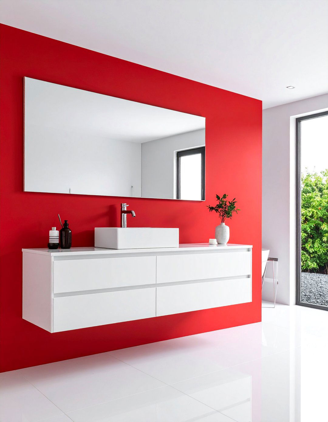 Minimalist Red Accent Wall Bathroom - 25 Red Bathroom Ideas
