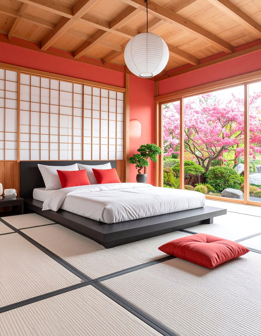 Minimalist Red and Black Japanese Bedroom - 25 Red and Black Bedroom Ideas