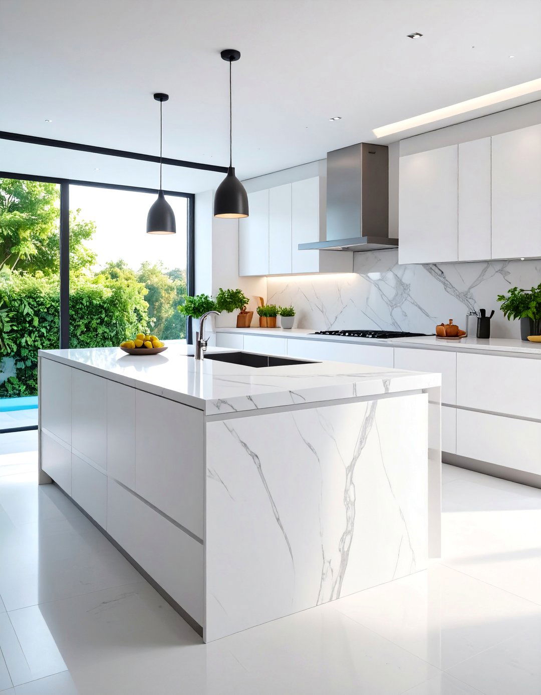 Minimalist Single Side Waterfall Island - 25 Waterfall Kitchen Island Ideas
