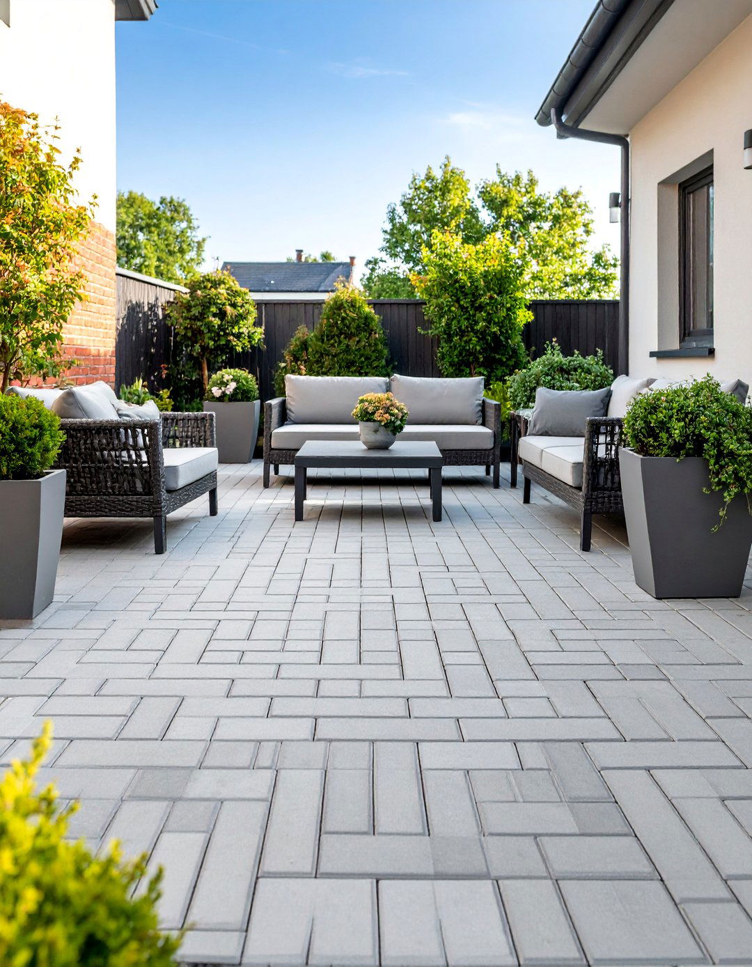 Minimalist Stack Bond Brick Patio - 25 Brick Patio Ideas
