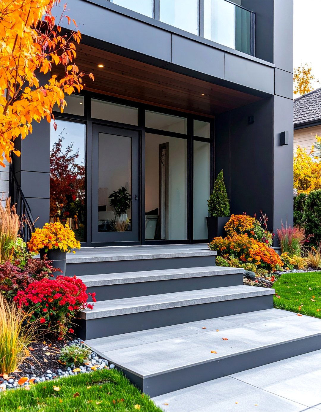 Minimalist Steel and Glass Front Porch with Floating Steps - 25 Modern Front Porch Ideas