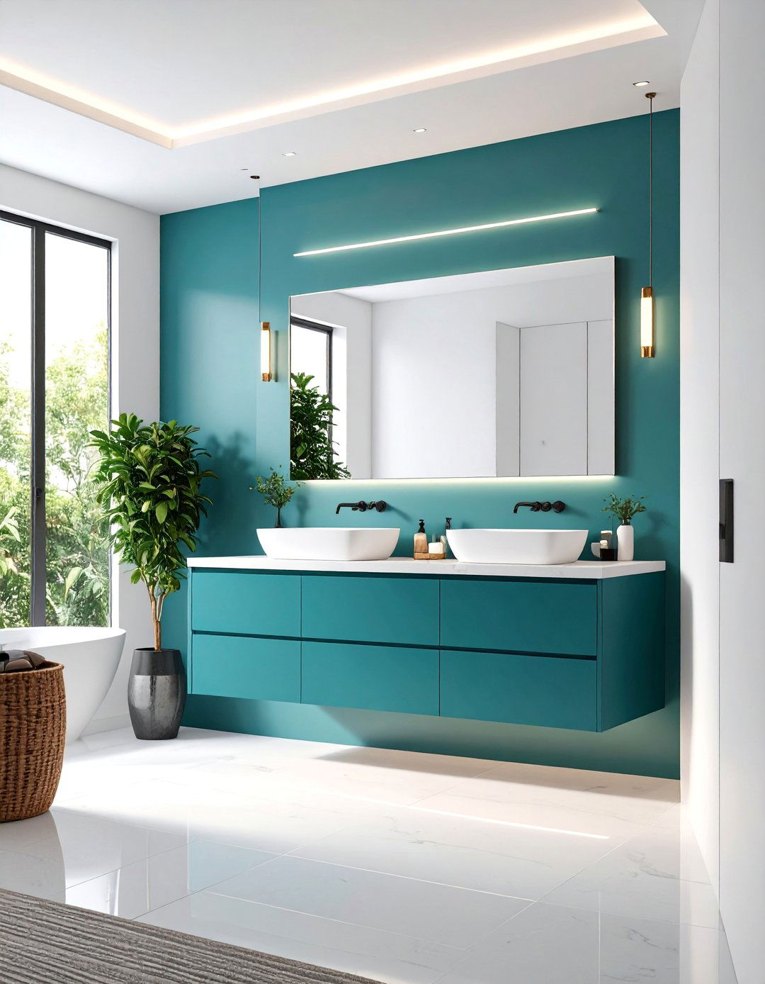 Minimalist Teal Float Vanity Bathroom - 25 Teal Bathroom Ideas