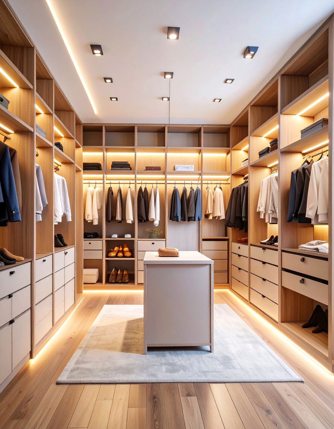Minimalist Walk in Closet with Integrated Lighting - 25 Minimalist Decorating Ideas