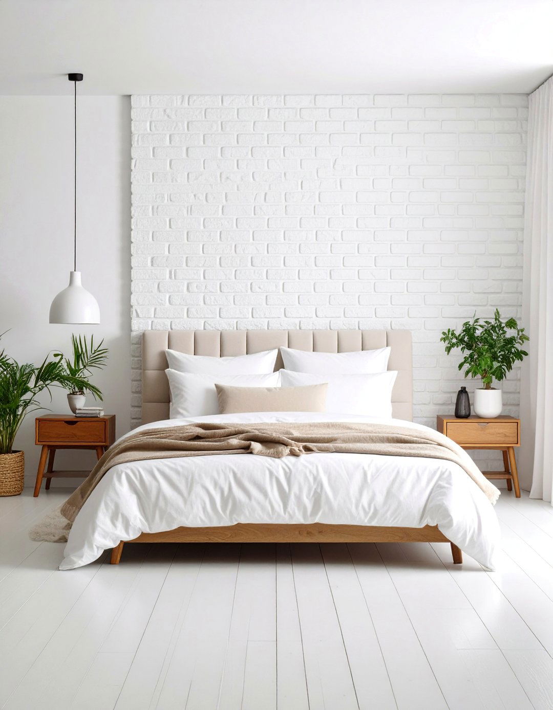 Minimalist White Bedroom with Single Statement Wall - 25 Small White Bedroom Ideas