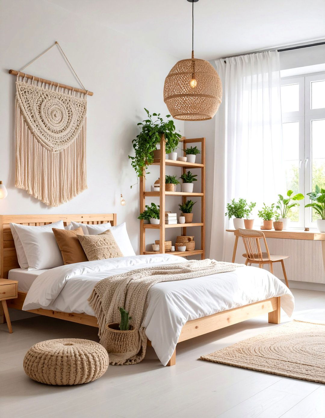Minimalist White Boho Dorm Room with Natural Textures - 25 Boho Dorm Room Ideas