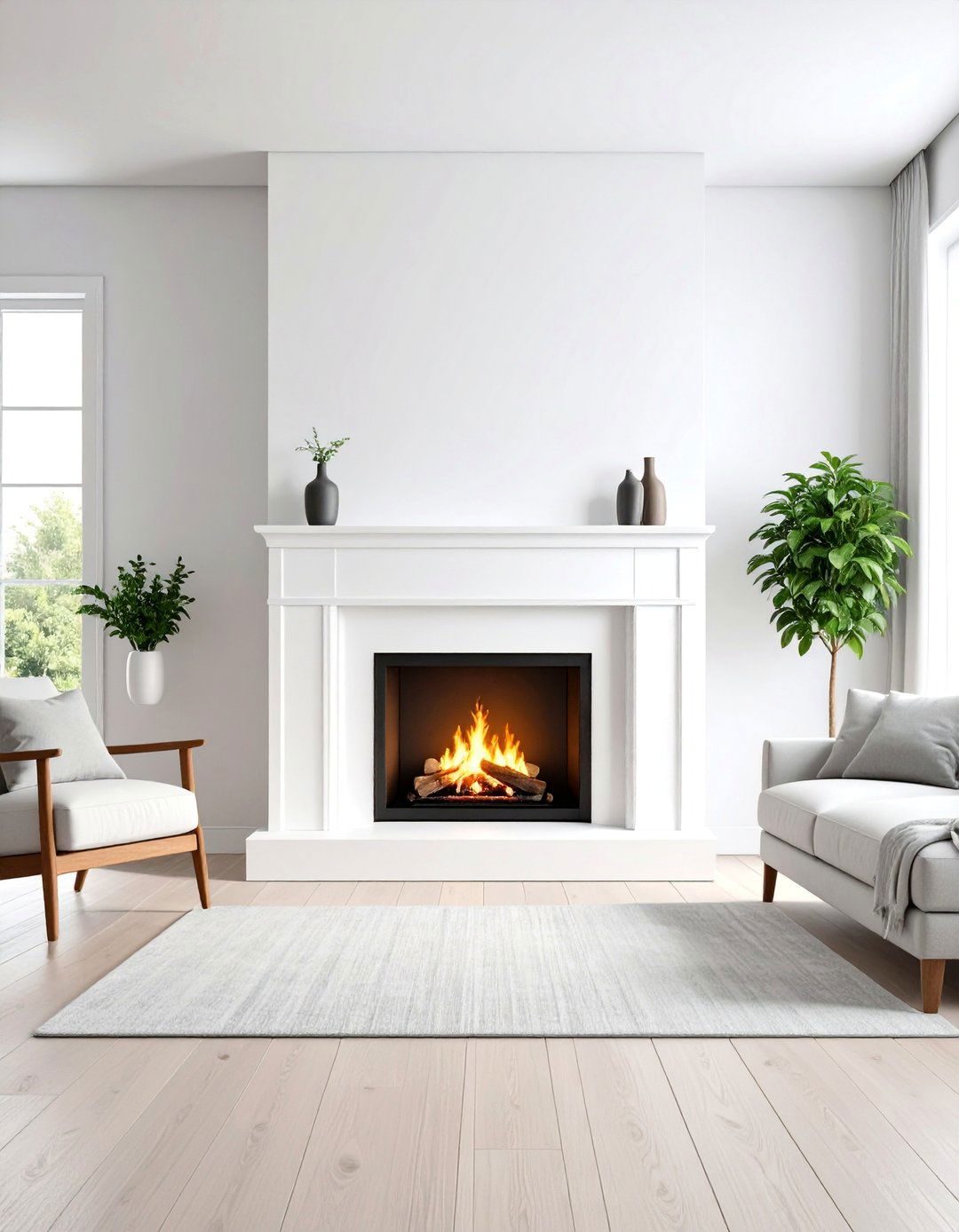 Minimalist White Electric Fireplace Insert - 25 Scandinavian Fireplace Ideas
