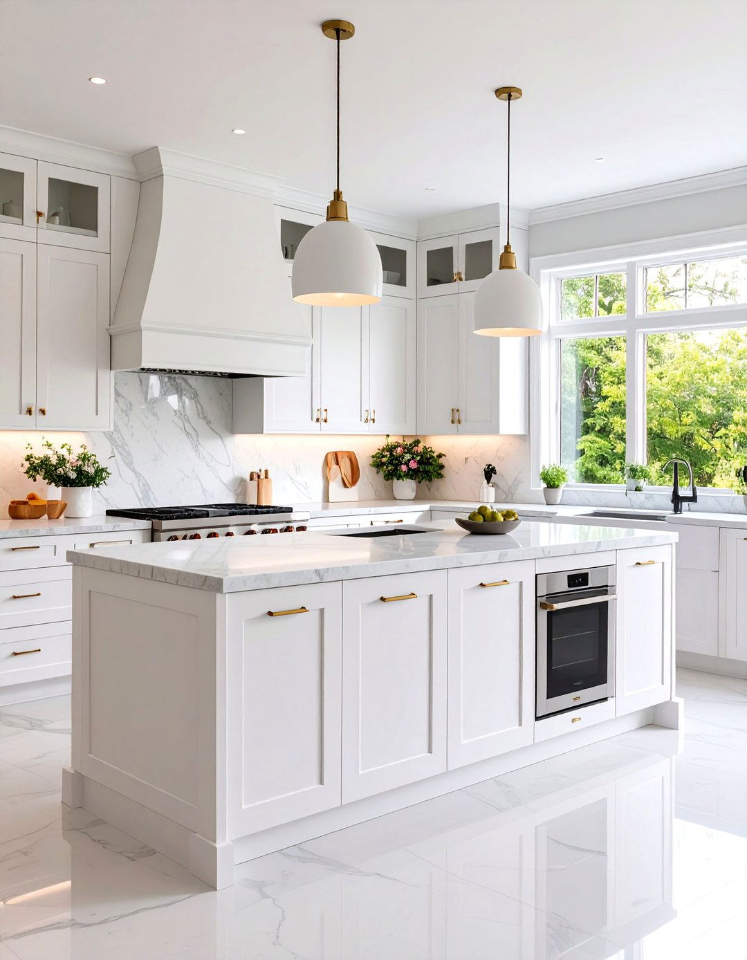 Minimalist White Kitchen with Floating Island - 25 One Wall Kitchen Ideas