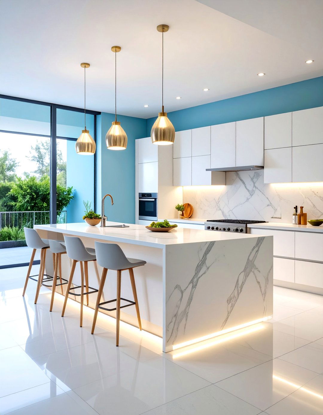Minimalist White Marble Island with Hidden Storage - 25 Marble Kitchen Island Ideas