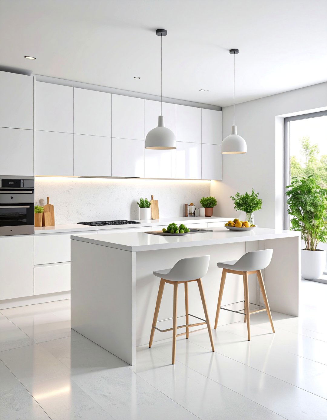 Minimalist White Microcement Kitchen with Seamless Island - 25 Microcement Kitchen Ideas